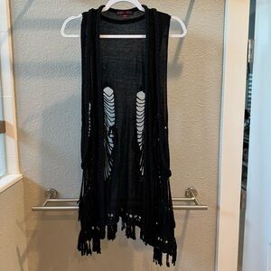 Rock & Roll Cowgirl Black Fringe Skeleton Vest